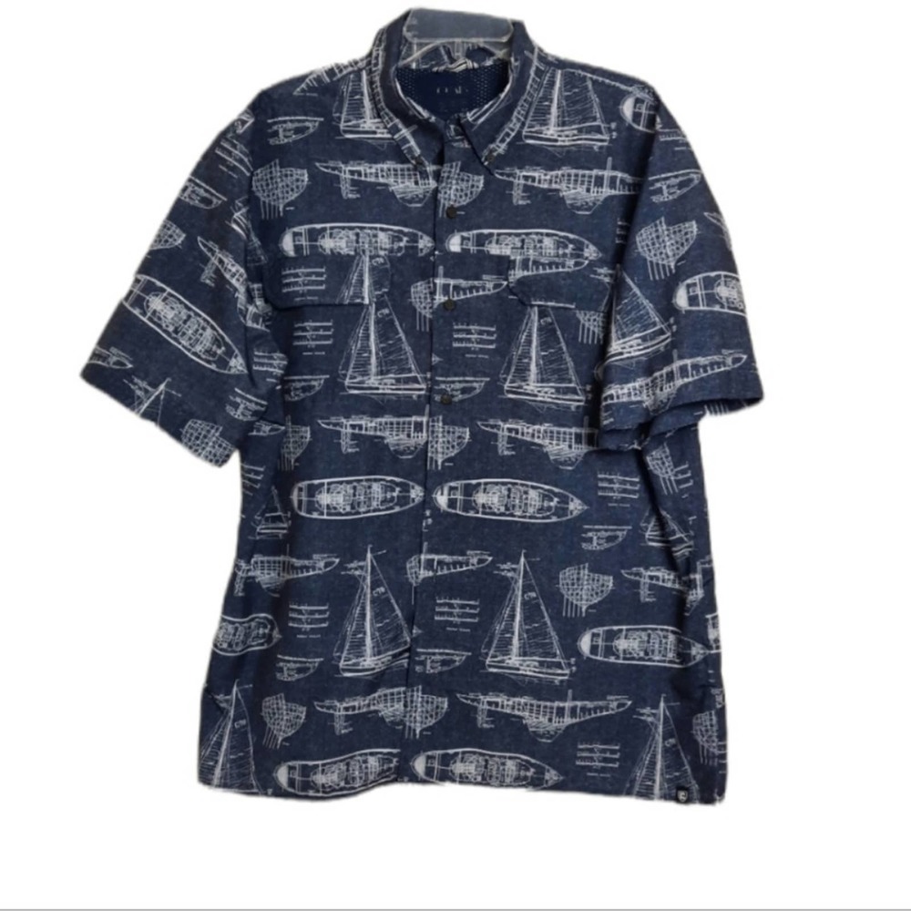 Chaps Shirt Mens XXL Blue Button Down Short Sleeve Casual Pockets